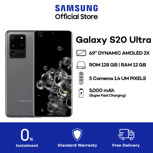 Samsung Galaxy S20 Ultra (G988) (Black, Grey, White) - 12GB RAM - 128GB ROM - 6.9 inch